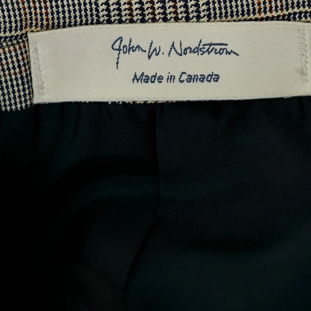 John W Nordstrom Mens Sport Coat‎ 44R Brown Houndstooth Silk Wool Blend Blazer